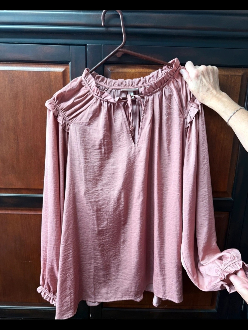 Knox Rose Dusty Rose Ruffle-Neck Long Sleeve Blouse